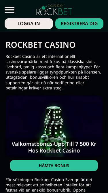Screenshot of rockbet.se