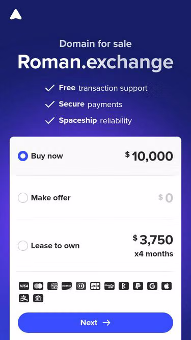 Screenshot of roman.exchange