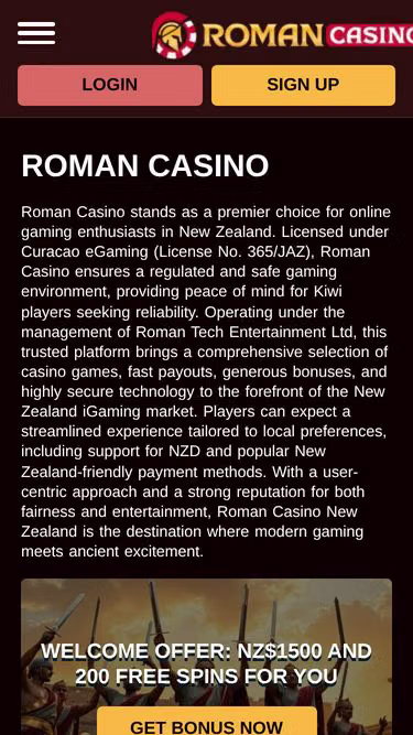 Screenshot of romancasino.nz