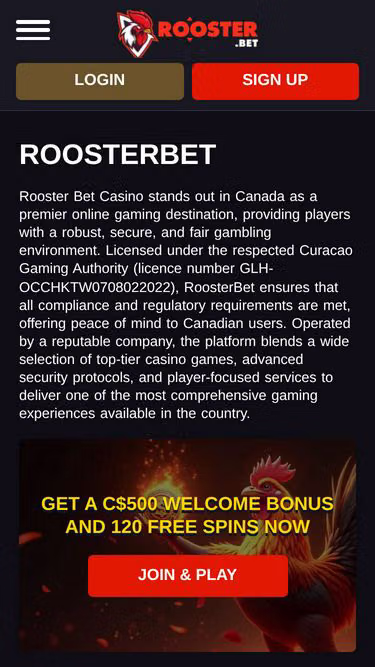 Screenshot of roosterbet.ca