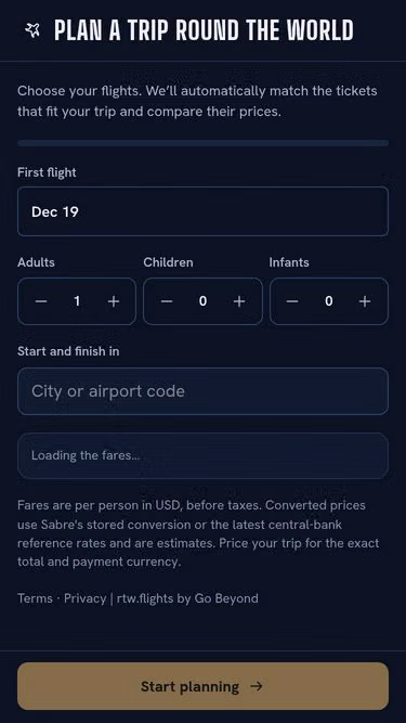 Screenshot of rtw.flights