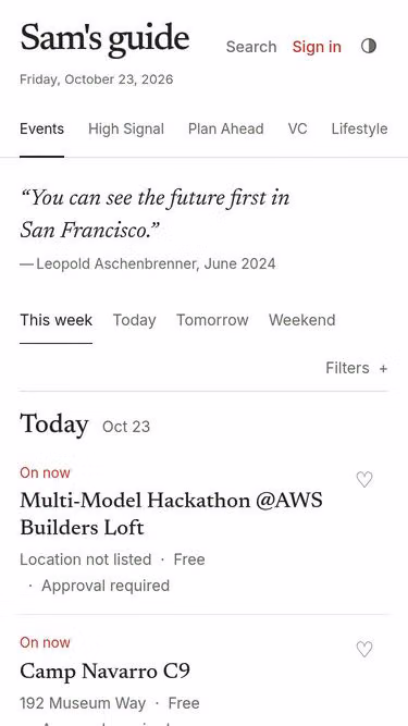 Screenshot of sam.events