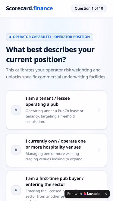Screenshot of scorecard.finance