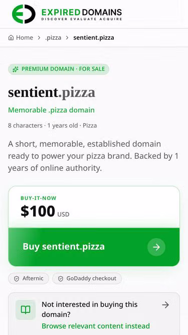 Screenshot of sentient.pizza