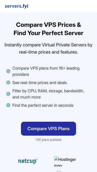 Screenshot of servers.fyi