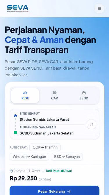 Screenshot of seva.taxi