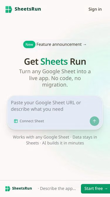 Screenshot of sheets.run