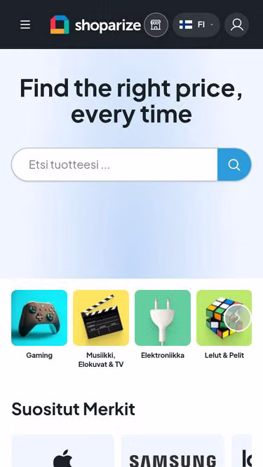 Screenshot of shoparize.fi
