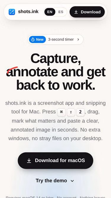 Screenshot of shots.ink