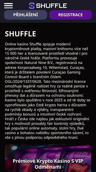 Screenshot of shufflecasino.cz