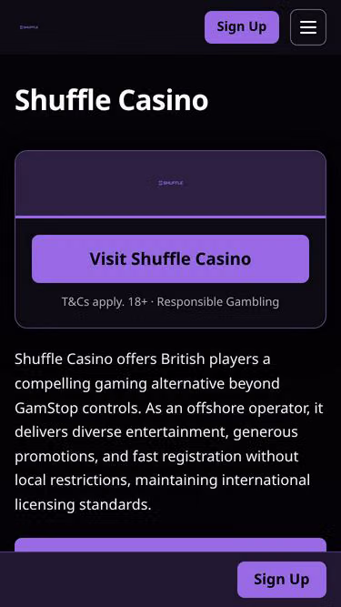 Screenshot of shufflecasino.uk