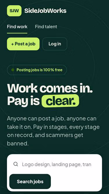 Screenshot of sidejob.works