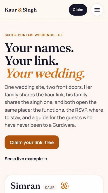 Screenshot of singh.wedding