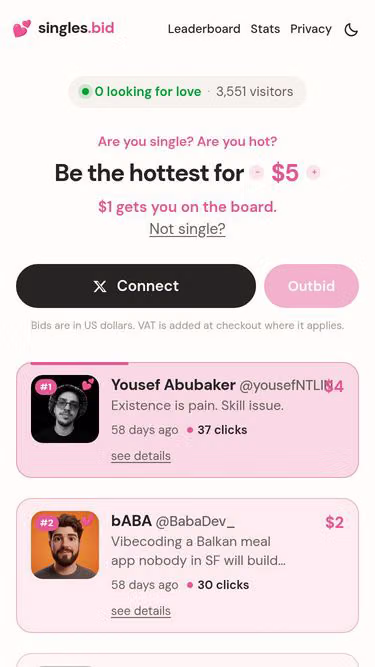 Screenshot of singles.bid