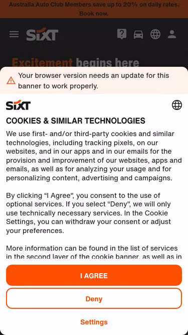 Screenshot of sixt.com.au