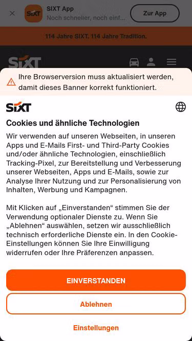 Screenshot of sixt.eu