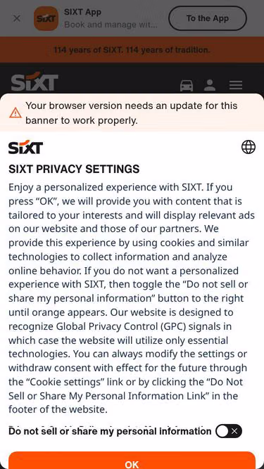 Screenshot of sixt.uz