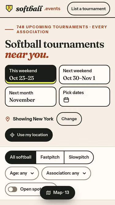 Screenshot of softball.events
