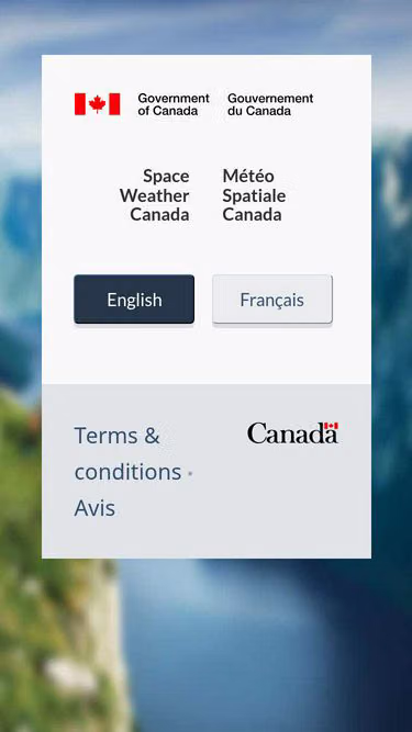 Screenshot of spaceweather.gc.ca