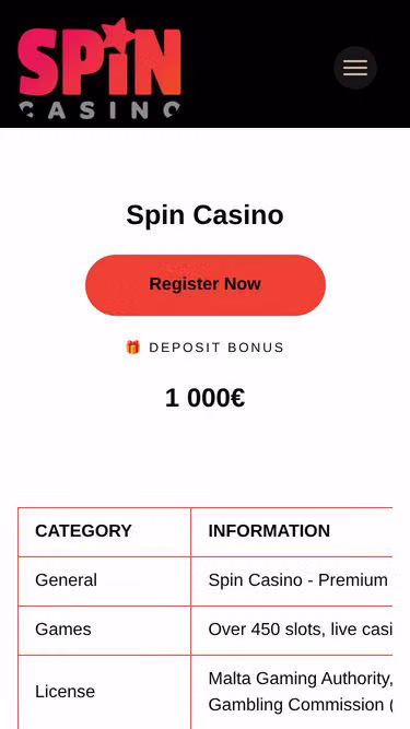 Screenshot of spincasino.ie
