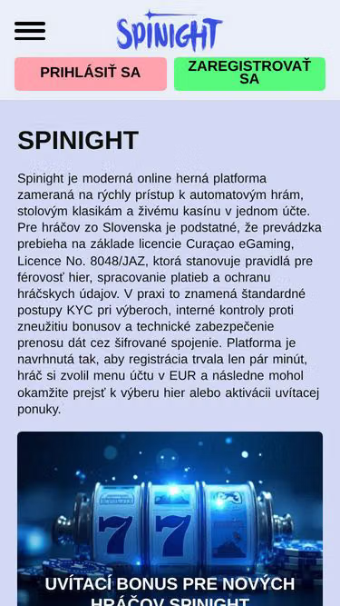 Screenshot of spinight.sk