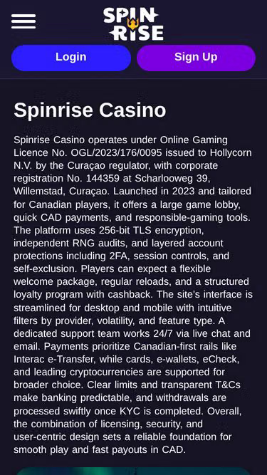 Screenshot of spinrisecasino.win