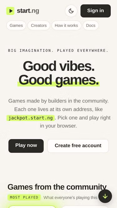 Screenshot of start.ng