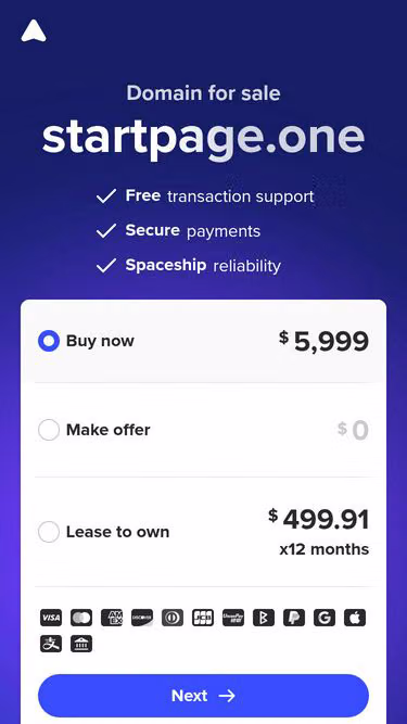 Screenshot of startpage.one