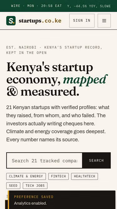 Screenshot of startups.co.ke
