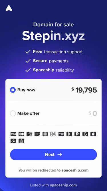 Screenshot of stepin.xyz