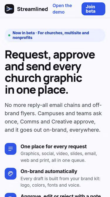 Screenshot of streamlined.church