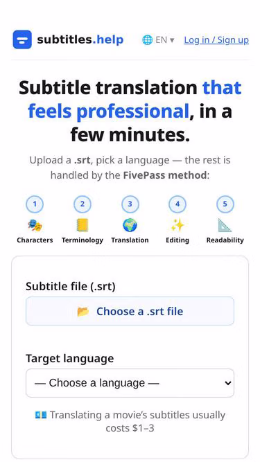 Screenshot of subtitles.help