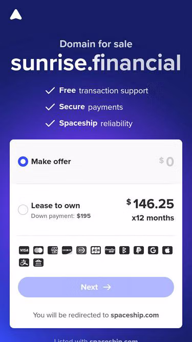 Screenshot of sunrise.financial