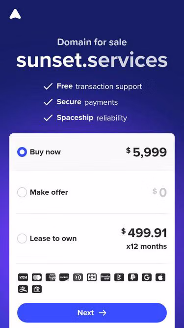 Screenshot of sunset.services
