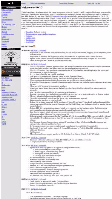 Screenshot of swig.org
