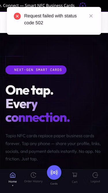 Screenshot of tapio.cards