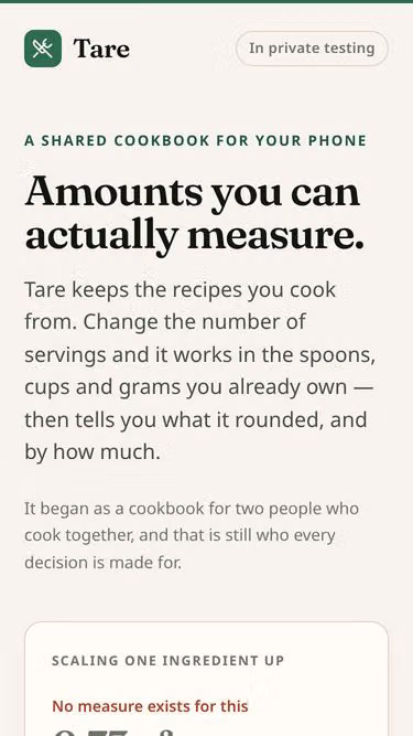 Screenshot of tare.cooking