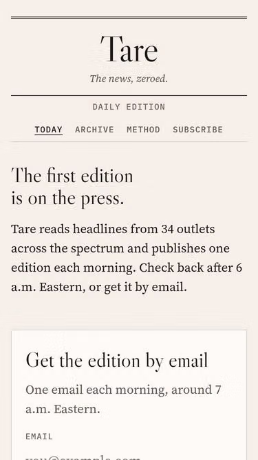 Screenshot of tare.news