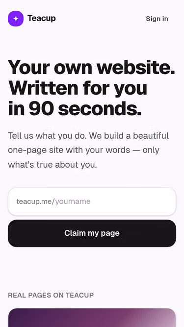 Screenshot of teacup.me