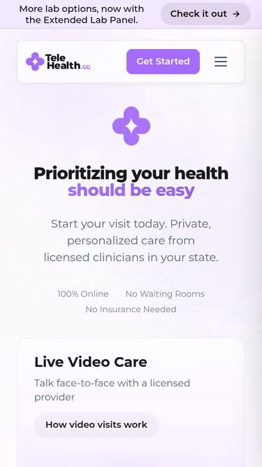Screenshot of telehealth.gg