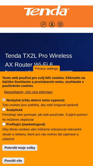 Screenshot of tenda.cz