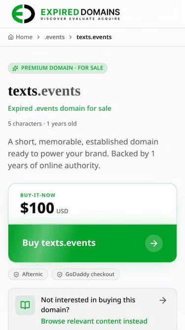 Screenshot of texts.events