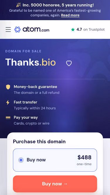 Screenshot of thanks.bio