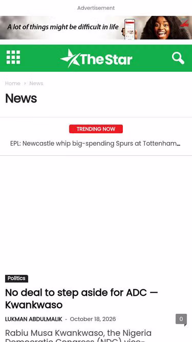 Screenshot of thestar.ng