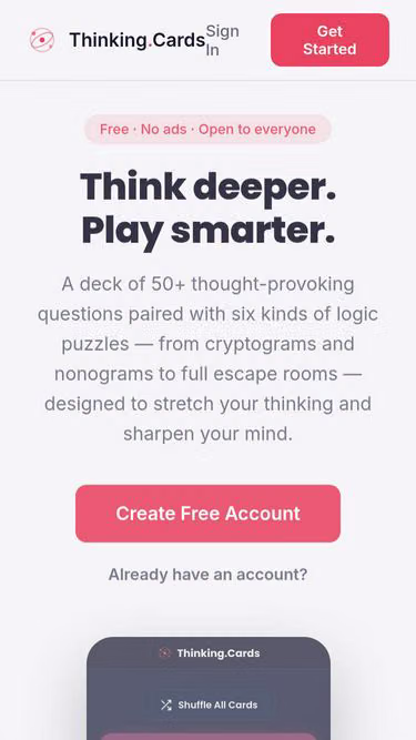 Screenshot of thinking.cards
