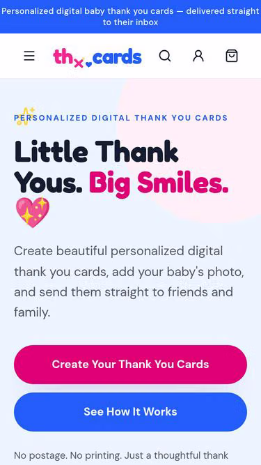 Screenshot of thx.cards