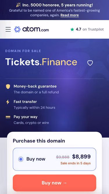 Screenshot of tickets.finance