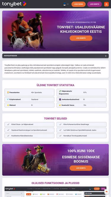 Screenshot of tonybet.com.ee