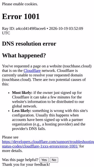 Screenshot of touchbase.cloud