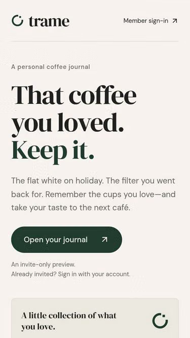 Screenshot of trame.coffee